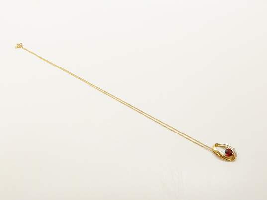 10k Yellow Gold Garnet & Diamond Accent Pendant Necklace 2.1g image number 3