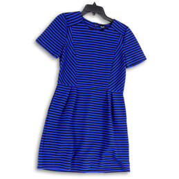 Womens Blue Black Striped Short Sleeve Knee Length A-Line Dress Size 8