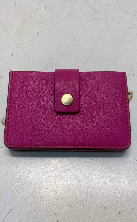 Fossil Leather Mini Tab Wallet Hot Pink image number 1