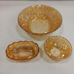 Bundle of 3 Assorted Orange Carnival Glass Pieces