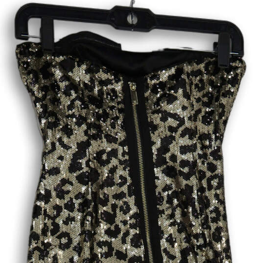 NWT Womens Black Gold Animal Print Strapless Back Zip Bodycon Dress Size XS image number 4