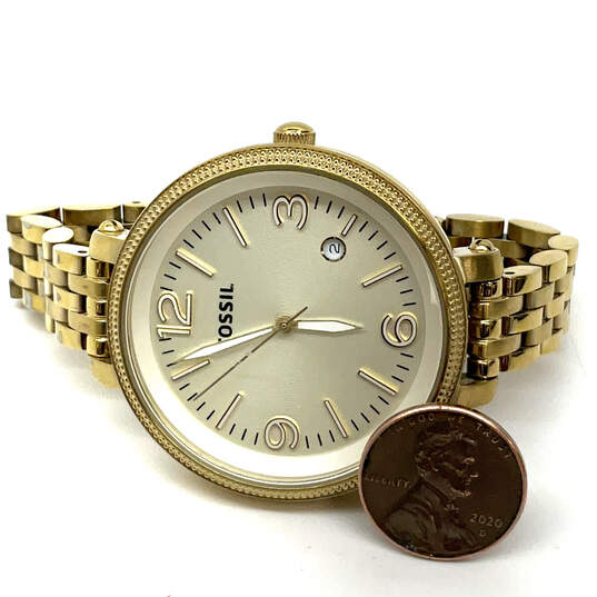 Designer Fossil ES3192 Gold-Tone Round Dial Quartz Analog Wristwatch image number 1