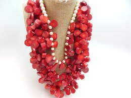 Artisan Silvertone & Goldtone Dyed Red Coral & White Faux Pearls Beaded & Multi Strand Necklaces Variety 321.8g