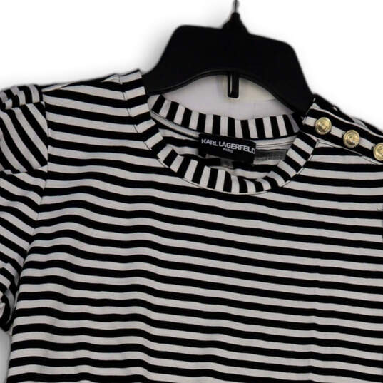 Womens Black White Striped Short Sleeve Crew Neck Pullover T-Shirt Size XS image number 4