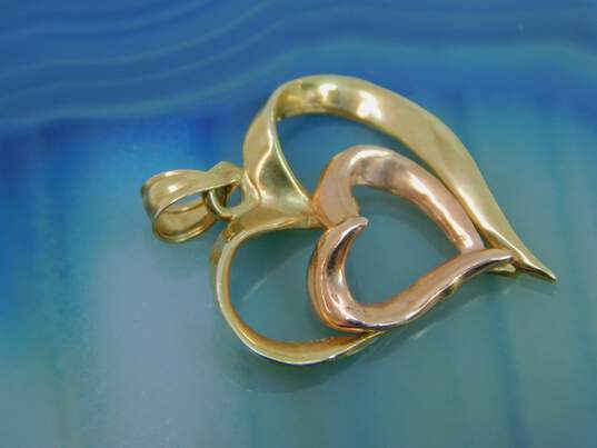 14k Yellow & Rose Gold Open Hearts Pendant 1.8g image number 2