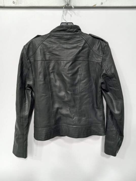 Andrew Marc Black Leather Motorcycle Jacket Women's Size M image number 2