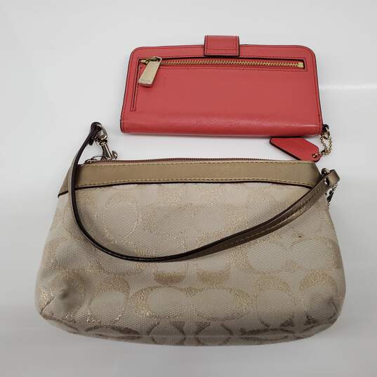 Coach Signature Canvas Wristlet & Red Leather Wallet Lot image number 2