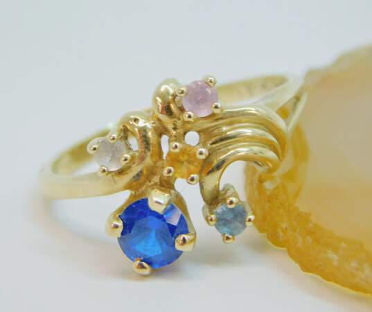 10K Yellow Gold Simulated Birthstone Mother's Ring 3.4g image number 1