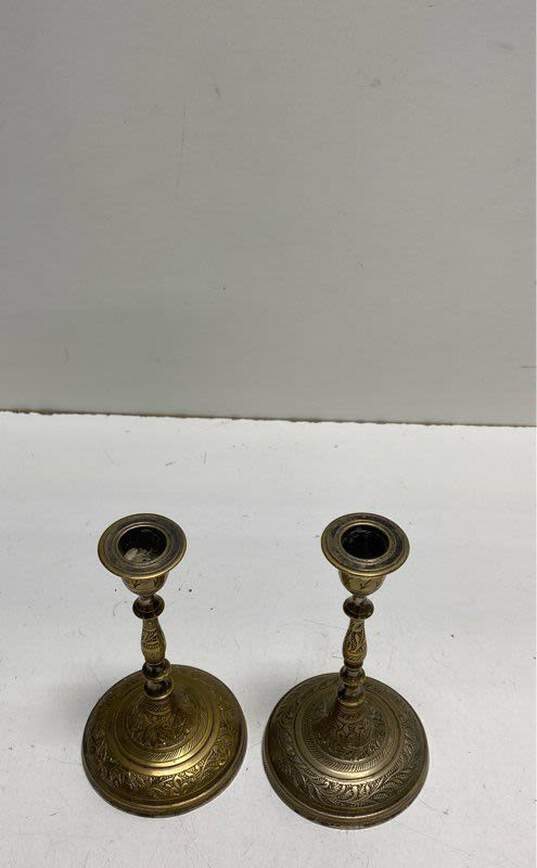 Brass and Bronze Set of 4 Candlesticks Metal Enamel Candle Holders image number 7