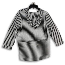 Womens Black White Striped Long Sleeve Pullover Hoodie Size L 14-16 alternative image