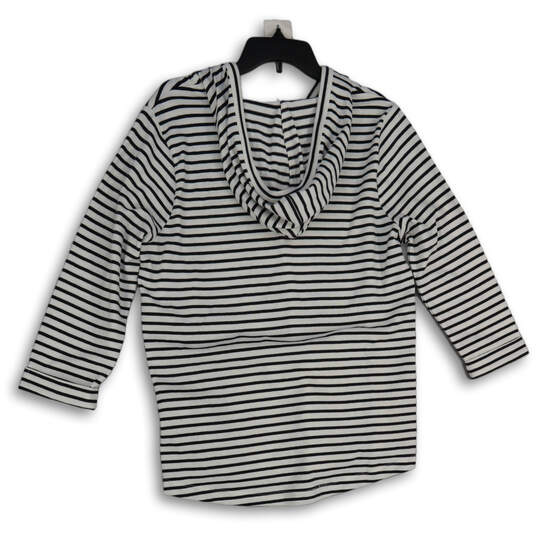 Womens Black White Striped Long Sleeve Pullover Hoodie Size L 14-16 image number 2