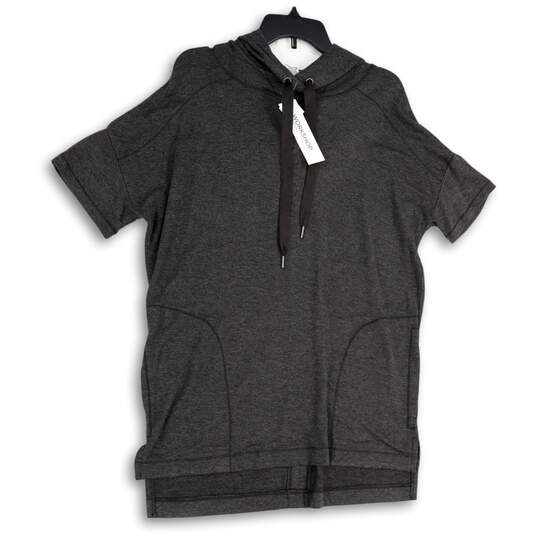 NWT Womens Gray Short Sleeve Pocket Drawstring Hooded Pullover T-Shirt Sz M image number 3