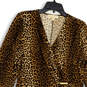Womens Brown Black Leopard Print V-Neck Long Sleeve Wrap Dress Size Large image number 3