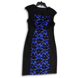 Womens Blue Black Sleeveless Back Zip Knee Length Sheath Dress Size 6