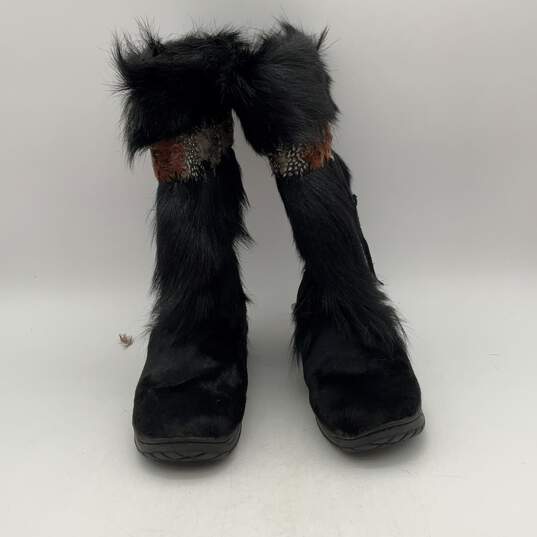 Bearpaw Womens Black Round Toe Mid Calf Goat Fur Winter Boots Size 8 image number 1