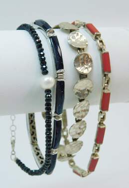 925 Blue Goldstone Pearl Black Bead Hammered Circle Red Resin Bracelets 38.2g alternative image