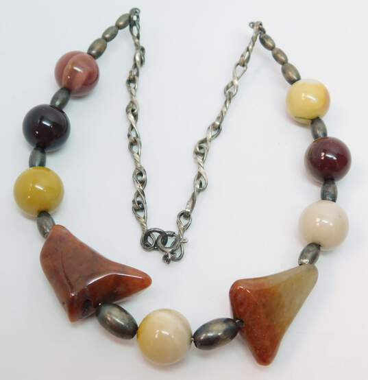 Rustic 925 Agate & Mookaite Oval Beaded & Moose Family Pendant Necklaces & Sunstone Cabochon Dotted Drop Earrings 68g image number 4