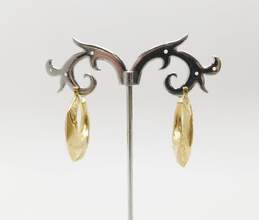 14K Gold Brushed & Etched Puffed Geometric Hoop Earrings 3.8g