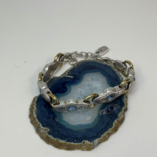 Designer Brighton Two-Tone Blue Crystal Stone Engraved Chain Bracelet image number 1