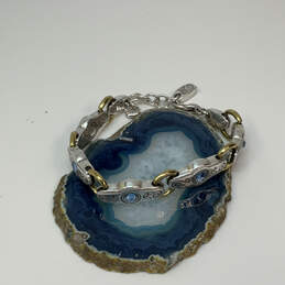 Designer Brighton Two-Tone Blue Crystal Stone Engraved Chain Bracelet