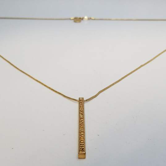 Marc By Marc Jacobs Gold Tone Logo Bar Pendant 29 7/8inch Pendant Necklace 12.7g DAMAGED image number 5
