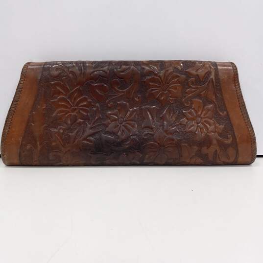 Unbranded Large Brown Floral Leather Clutch Purse image number 2