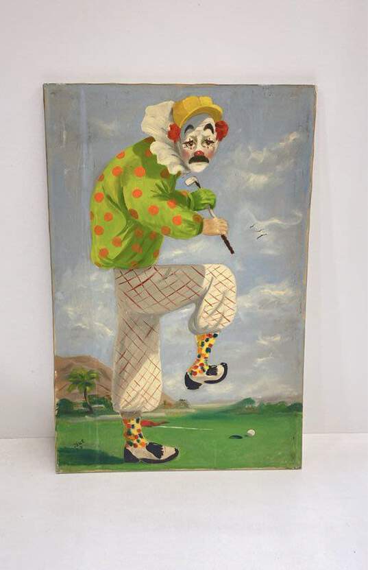 Original Art El Dorado Clown Vintage Oil on Canvas Artwork Signed Jane image number 1