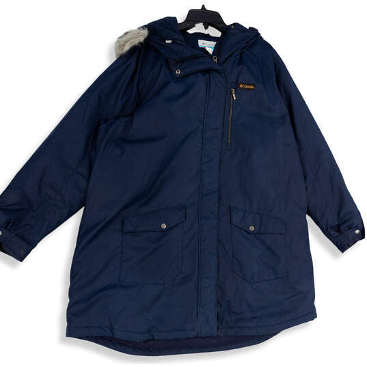 Mens Blue Faux Fur Long Sleeve Hooded Full-Zip Parka Jacket Size 3X image number 1