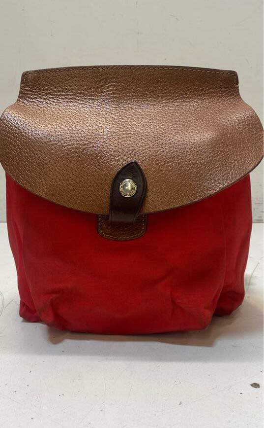 Dooney & Bourke Red Nylon Leather Small Flap Backpack Bag image number 1