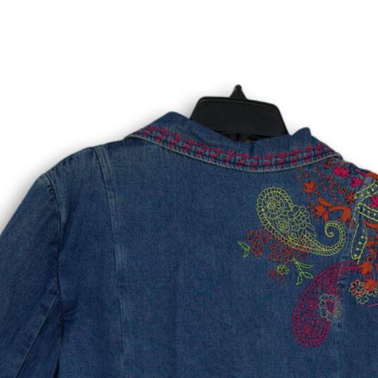NWT Coldwater Creek Womens Multicolor Embroidered Long Sleeve Denim Jacket Sz L image number 4