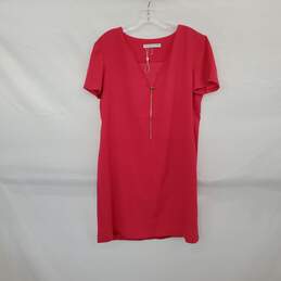 Trina Turk Hot Pink Half Zip Lined Midi Sheath Dress WM Size 12 NWT