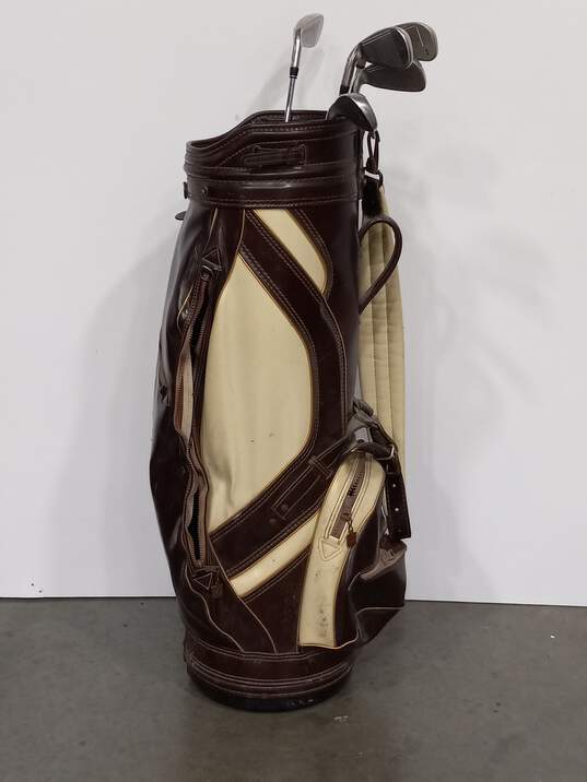 Burton Leather Brown Golf Bag & 5 Assorted Golf Clubs image number 6