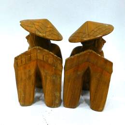 ATQ Hand Carved Polynesian Bookends Man & Woman Semi Nude W/ Big Feet alternative image