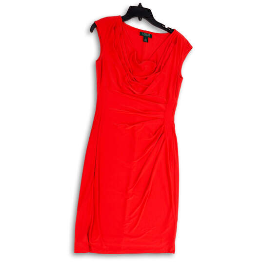 Womens Orange Sleeveless Drape Neck Stretch Pullover Sheath Dress Size 6 image number 3