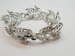 Vintage Icy Clear Rhinestone Silver Tone Leaf Necklace Bracelet & Aurora Borealis Rhinestone Clip On Earrings 80.3g