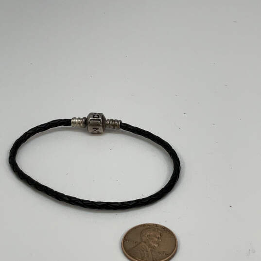 Designer Pandora 925 ALE Sterling Silver Black Leather Rope Charm Bracelet image number 2