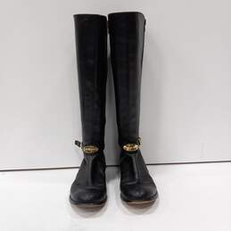 Michael Kors Women's Black Leather With Gold Tone Hardware Tall Riding Boots Size 7.5