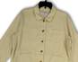 Womens Beige Denim Collared Long Sleeve Pockets Button Front Jacket Size L image number 3