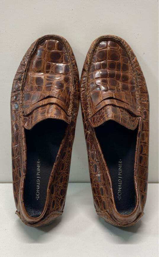 Donald J Pliner Vinco 2 Brown Croc Embossed Leather Loafers Shoes Men's Size 9 M image number 5