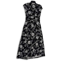 Womens Black White Floral Sleeveless Tie Front Knee-Length Wrap Dress Sz S alternative image