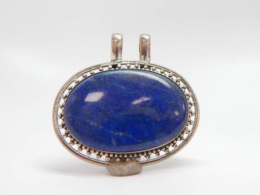 Tibetan Sterling Silver Oval Lapis Statement Pendant 29.5g image number 4