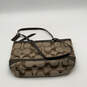 Womens Brown Beige Signature Print Inner Pockets Double Handle Tote Bag image number 2