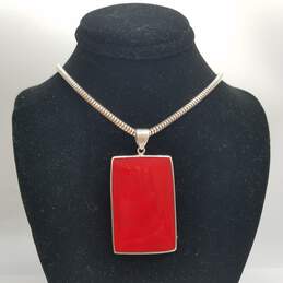 Milor 950 Silver Abalone Red Gemstone Reversible 2 1/8" Pendant Necklace 24.7g alternative image
