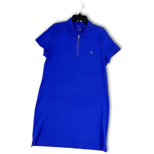 Womens Blue Short Sleeve 1/4 Zip Spread Collared Golf Mini Dress Size XL image number 1