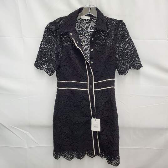 NWT Sandro Livy Paris WM's Black & White Brocade Lace Snap Button Mini Dress Size 6 image number 2