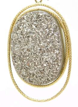 14K Gold Grey Druzy Textured Oval Drop Earrings 8.9g alternative image
