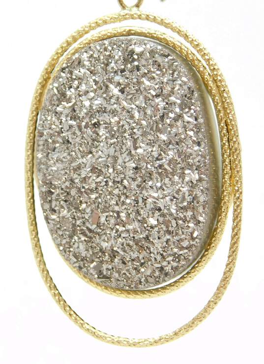 14K Gold Grey Druzy Textured Oval Drop Earrings 8.9g image number 2