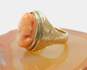 Antique 10K Yellow Gold Carved Coral Cameo Ring 6.6g image number 2