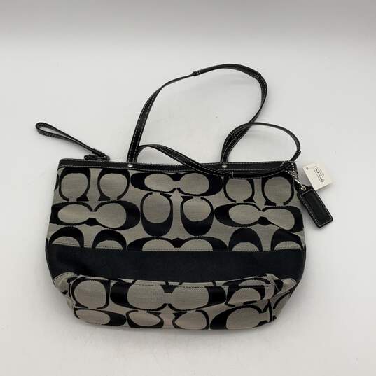 NWT Coach Womens Black Grey Signature Print Zipper Charm Tote Bag image number 2