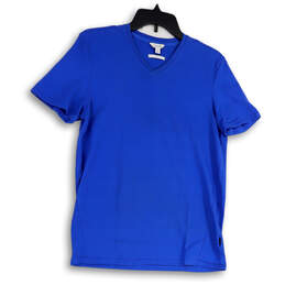 Womens Blue Short Sleeve V-Neck Casual Pullover T-Shirt Size Medium